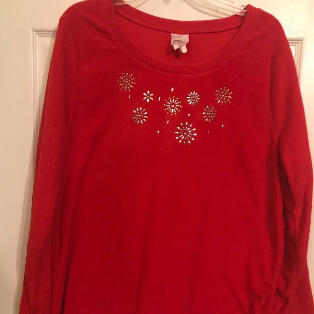JMS red fleece holiday Christmas sweater 1X